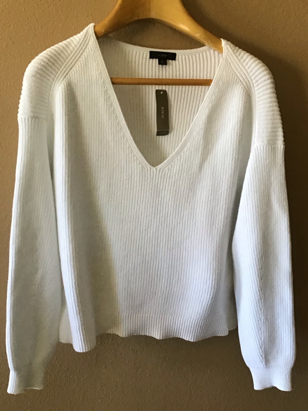 NWT J. Crew White Summer Sweater Ribbed V-Neck (S)